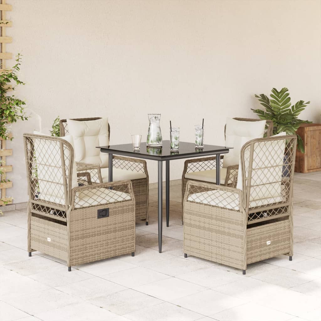 3-tlg. Garten-Essgruppe mit Kissen Schwarz Poly Rattan