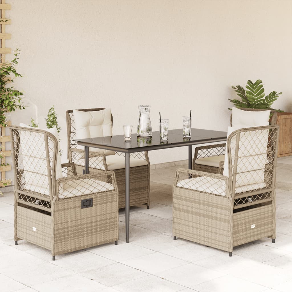 3-tlg. Garten-Essgruppe mit Kissen Schwarz Poly Rattan