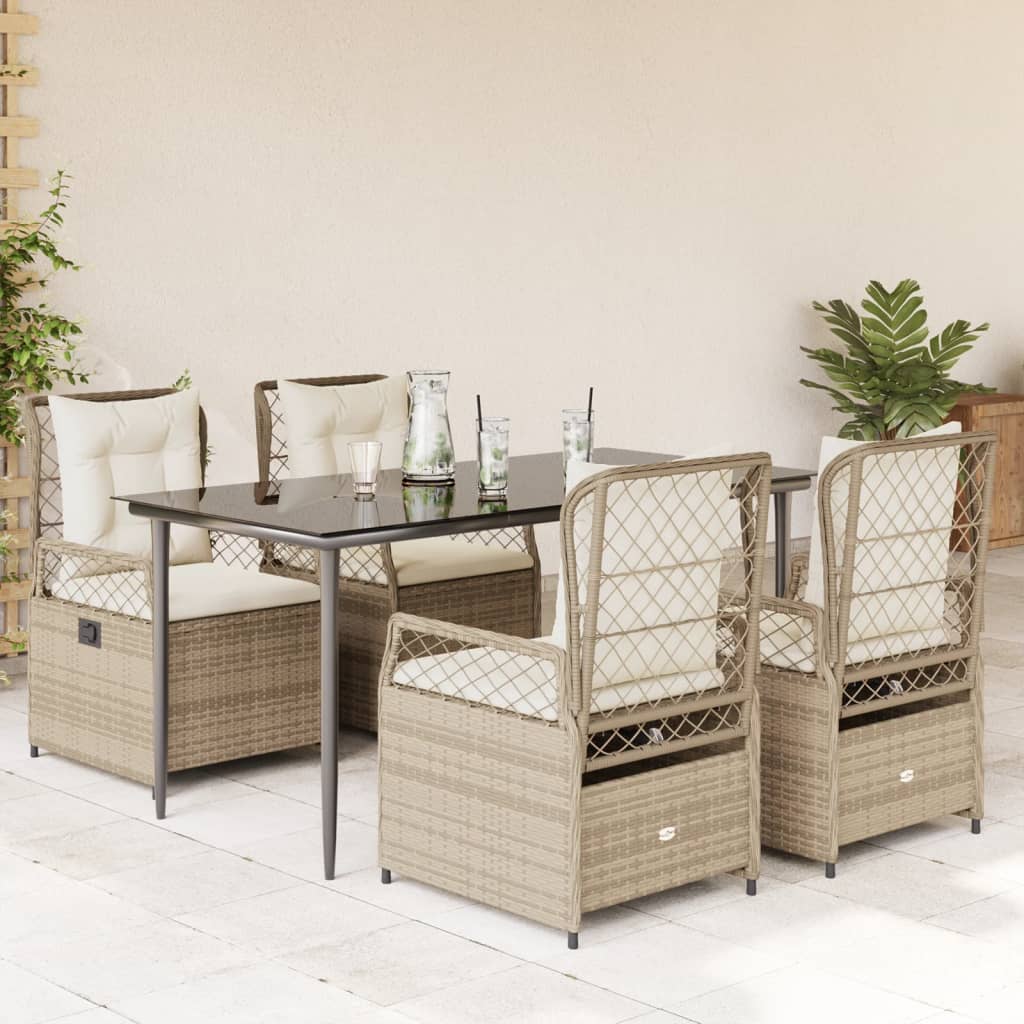 3-tlg. Garten-Essgruppe mit Kissen Schwarz Poly Rattan