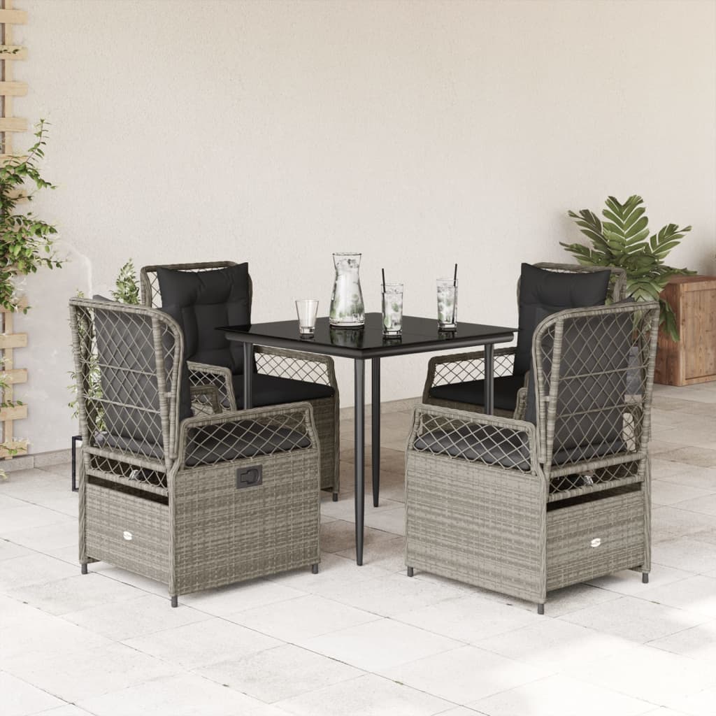 3-tlg. Garten-Essgruppe mit Kissen Schwarz Poly Rattan