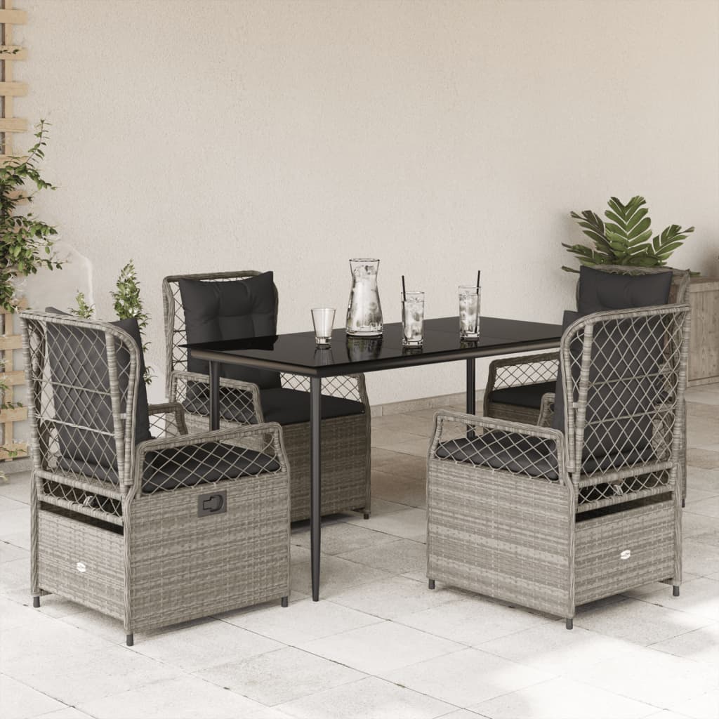 3-tlg. Garten-Essgruppe mit Kissen Schwarz Poly Rattan
