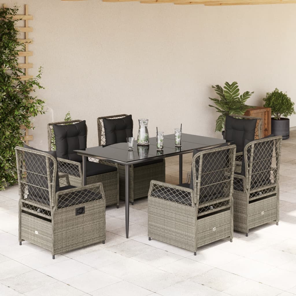 3-tlg. Garten-Essgruppe mit Kissen Schwarz Poly Rattan
