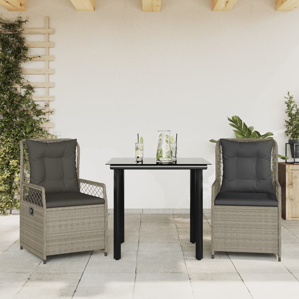3-tlg. Garten-Essgruppe mit Kissen Schwarz Poly Rattan