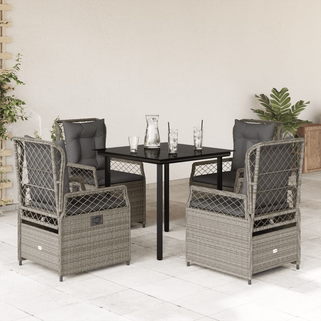 3-tlg. Garten-Essgruppe mit Kissen Schwarz Poly Rattan