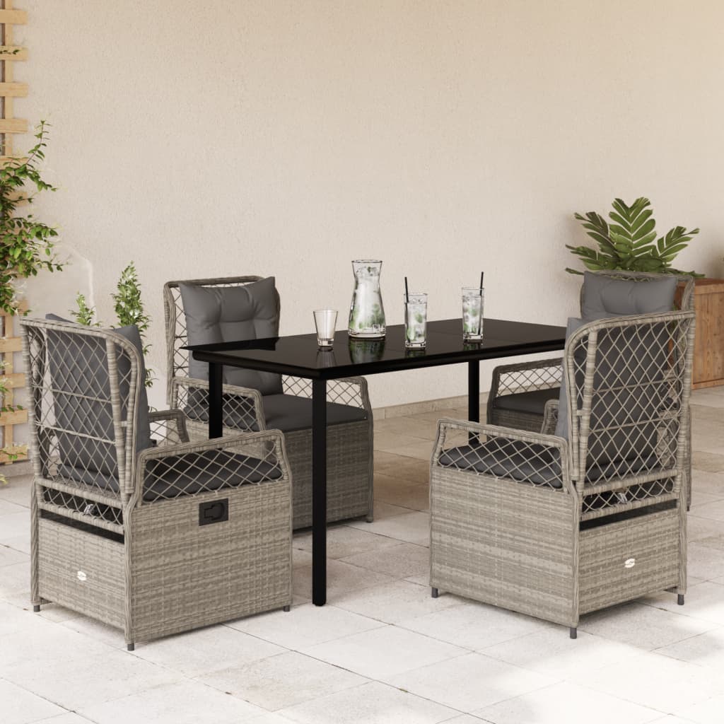 3-tlg. Garten-Essgruppe mit Kissen Schwarz Poly Rattan
