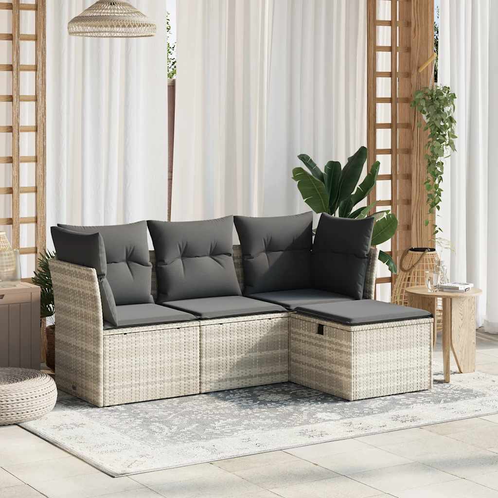 4-tlg. Garten-Sofagarnitur mit Kissen Schwarz Poly Rattan