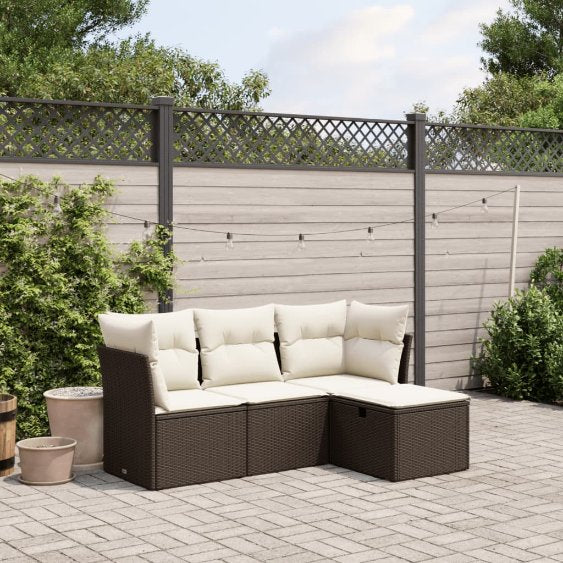 4-tlg. Garten-Sofagarnitur mit Kissen Schwarz Poly Rattan