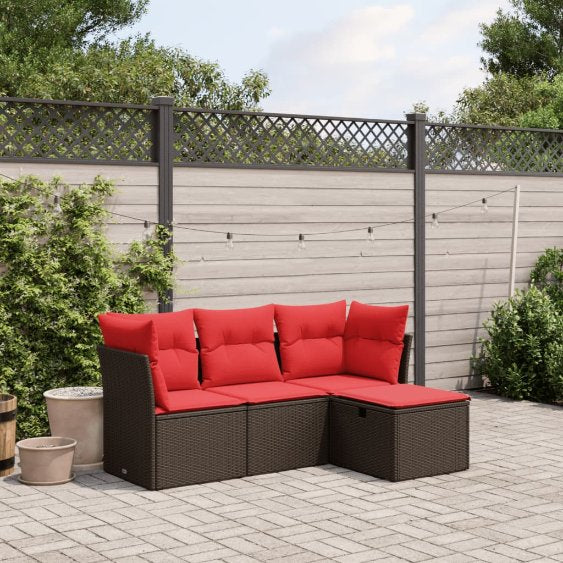 4-tlg. Garten-Sofagarnitur mit Kissen Grau Poly Rattan
