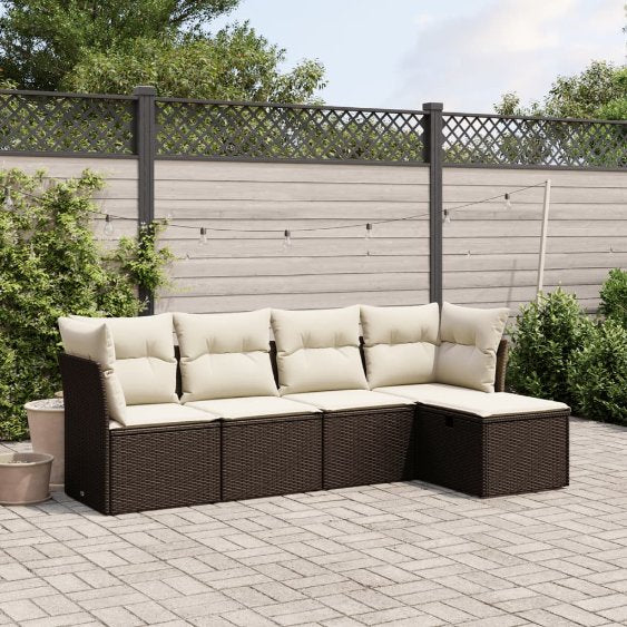 5-tlg. Garten-Sofagarnitur mit Kissen Schwarz Poly Rattan