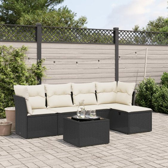5-tlg. Garten-Sofagarnitur mit Kissen Schwarz Poly Rattan