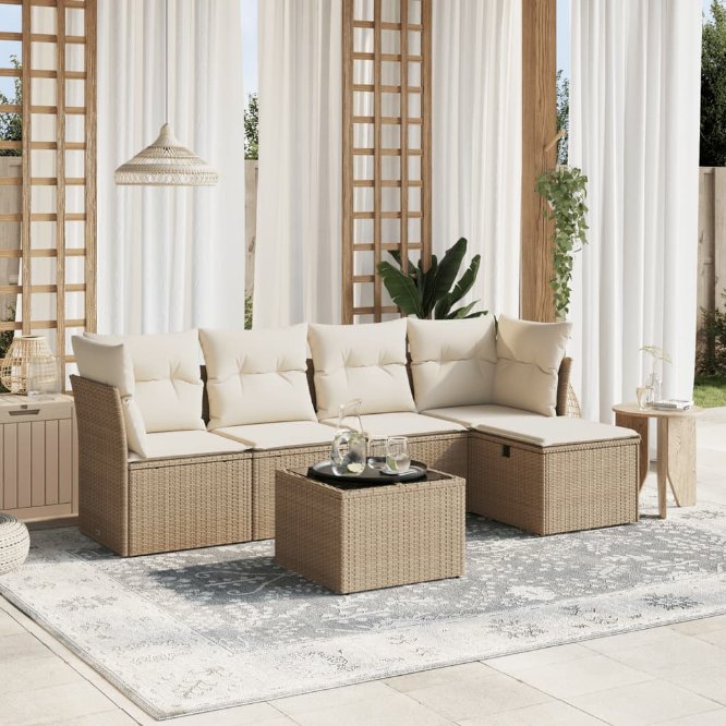 5-tlg. Garten-Sofagarnitur mit Kissen Schwarz Poly Rattan