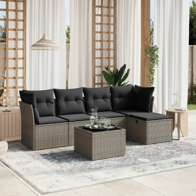 5-tlg. Garten-Sofagarnitur mit Kissen Schwarz Poly Rattan