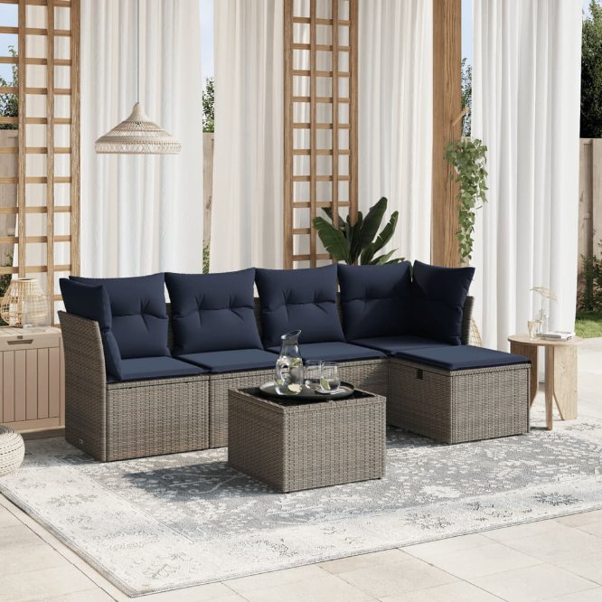 5-tlg. Garten-Sofagarnitur mit Kissen Grau Poly Rattan
