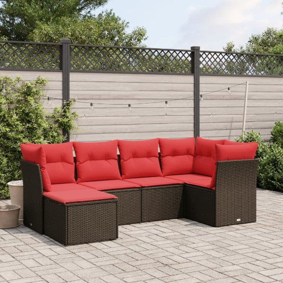 6-tlg. Garten-Sofagarnitur mit Kissen Grau Poly Rattan