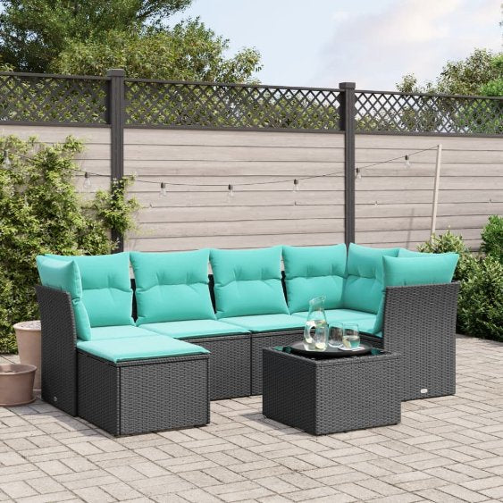6-tlg. Garten-Sofagarnitur mit Kissen Grau Poly Rattan