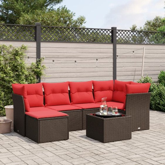 6-tlg. Garten-Sofagarnitur mit Kissen Grau Poly Rattan