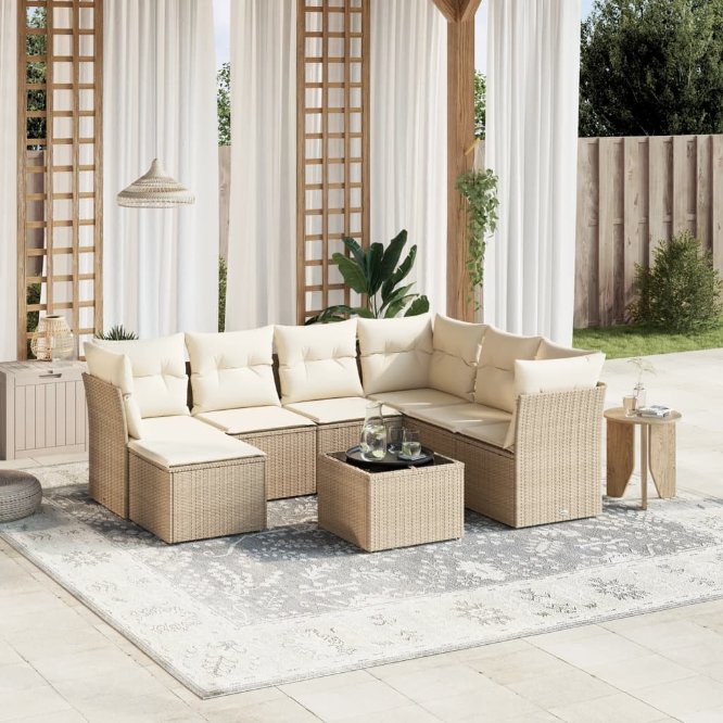 7-tlg. Garten-Sofagarnitur mit Kissen Schwarz Poly Rattan