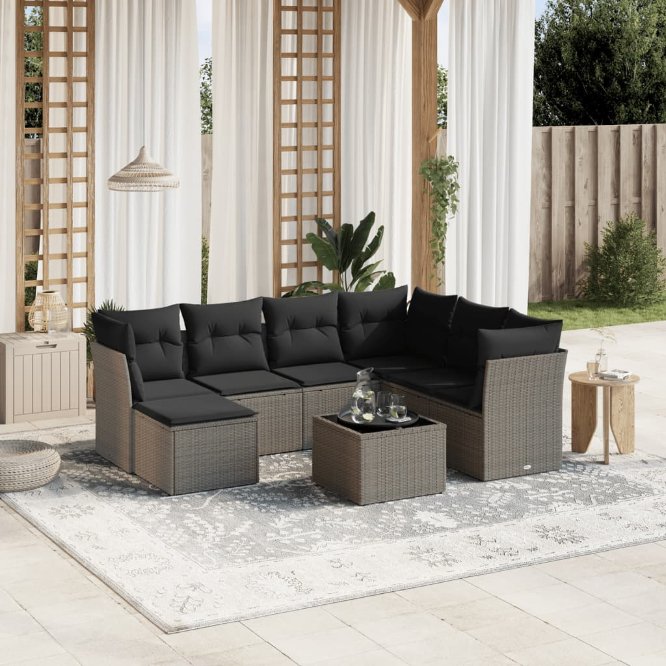 7-tlg. Garten-Sofagarnitur mit Kissen Schwarz Poly Rattan