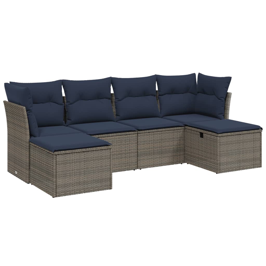 6-tlg. Garten-Sofagarnitur mit Kissen Grau Poly Rattan