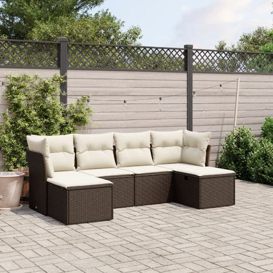 6-tlg. Garten-Sofagarnitur mit Kissen Schwarz Poly Rattan