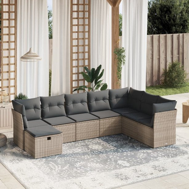 8-tlg. Garten-Sofagarnitur mit Kissen Schwarz Poly Rattan