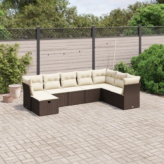 8-tlg. Garten-Sofagarnitur mit Kissen Schwarz Poly Rattan