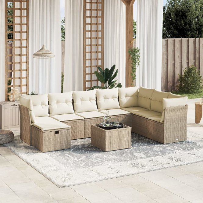 8-tlg. Garten-Sofagarnitur mit Kissen Schwarz Poly Rattan