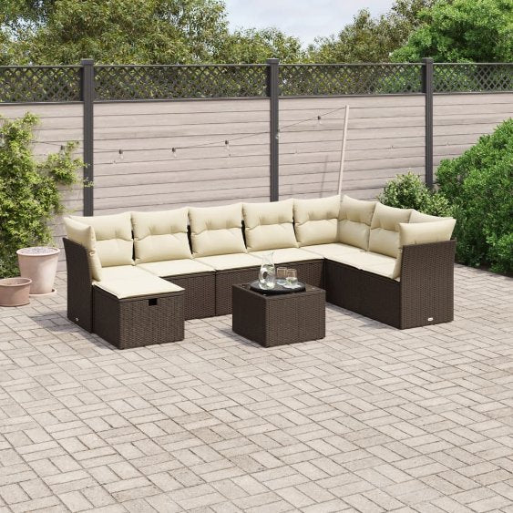 8-tlg. Garten-Sofagarnitur mit Kissen Schwarz Poly Rattan