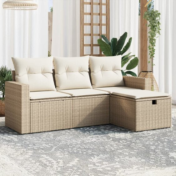 4-tlg. Garten-Sofagarnitur mit Kissen Schwarz Poly Rattan