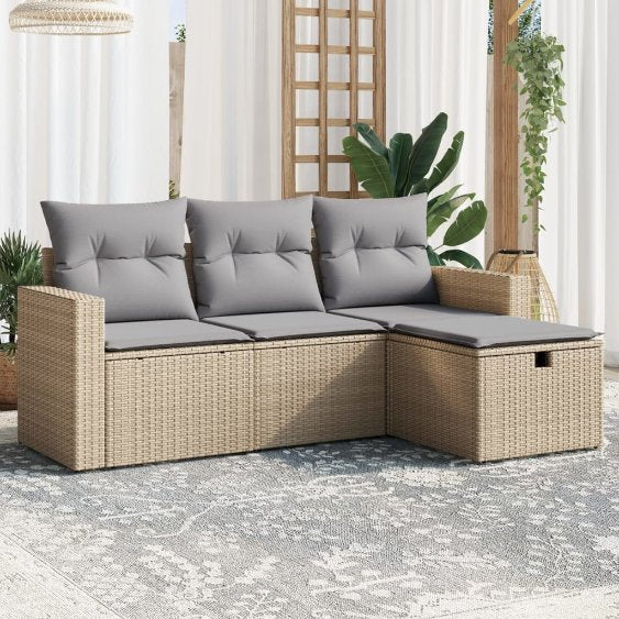 4-tlg. Garten-Sofagarnitur mit Kissen Schwarz Poly Rattan