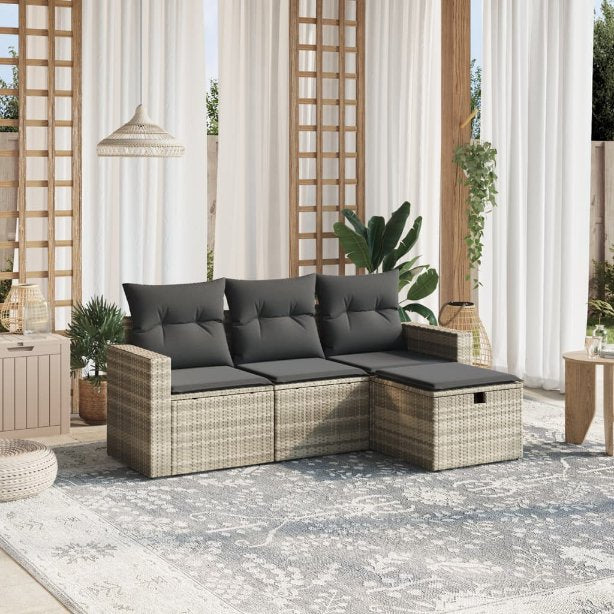 4-tlg. Garten-Sofagarnitur mit Kissen Schwarz Poly Rattan