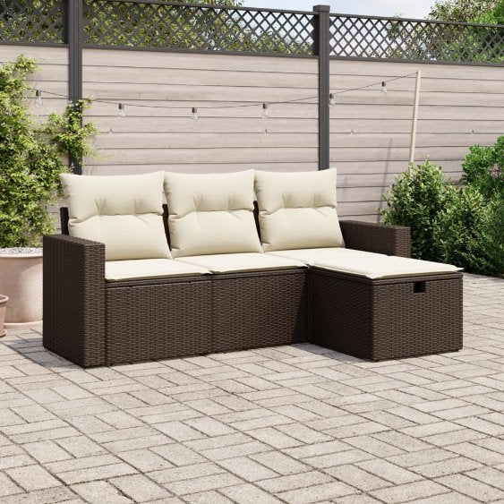 4-tlg. Garten-Sofagarnitur mit Kissen Schwarz Poly Rattan
