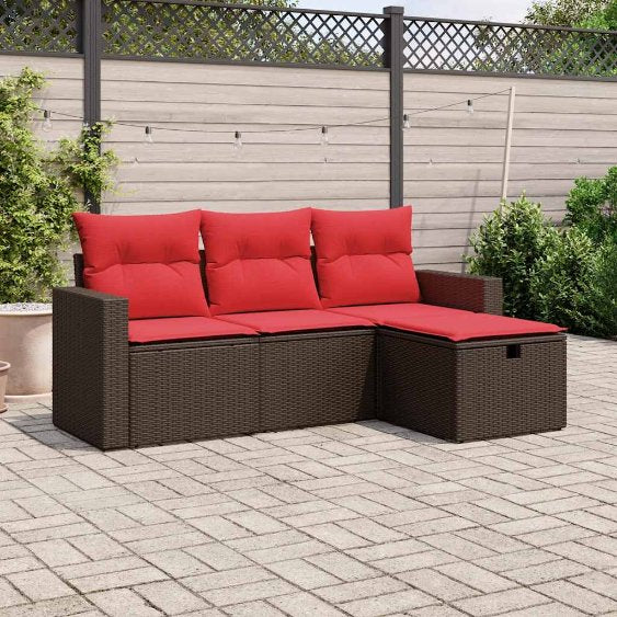 4-tlg. Garten-Sofagarnitur mit Kissen Grau Poly Rattan