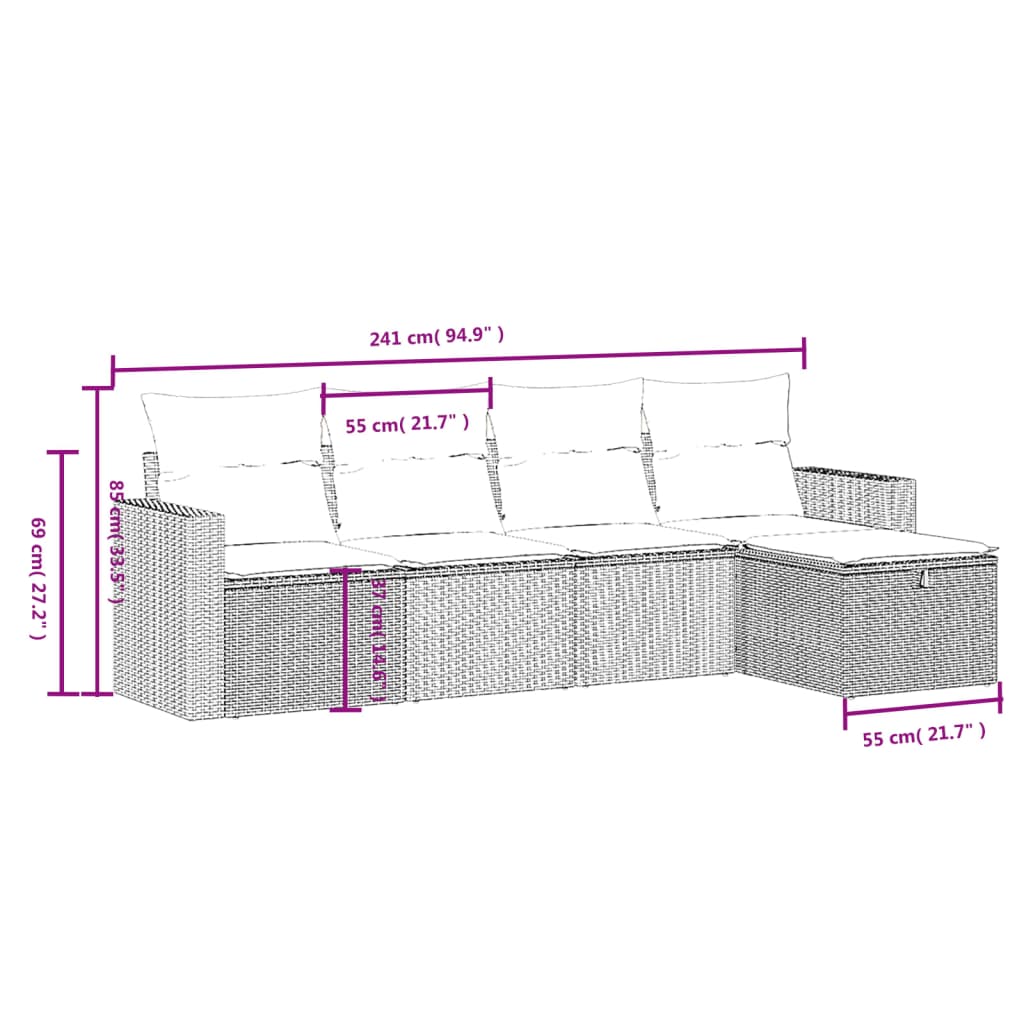 5-tlg. Garten-Sofagarnitur mit Kissen Schwarz Poly Rattan
