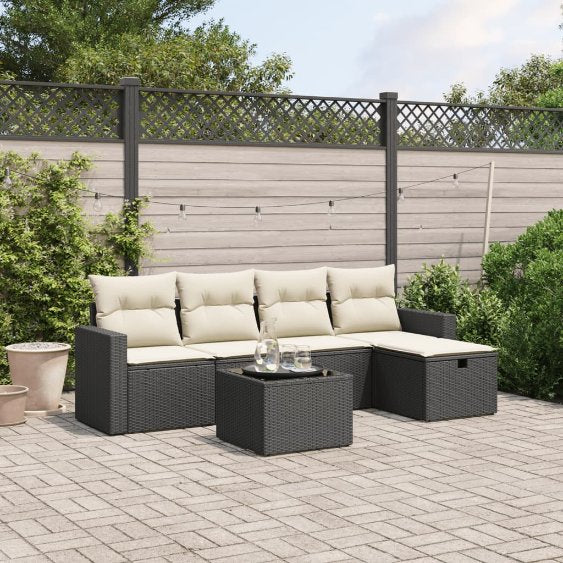 5-tlg. Garten-Sofagarnitur mit Kissen Schwarz Poly Rattan