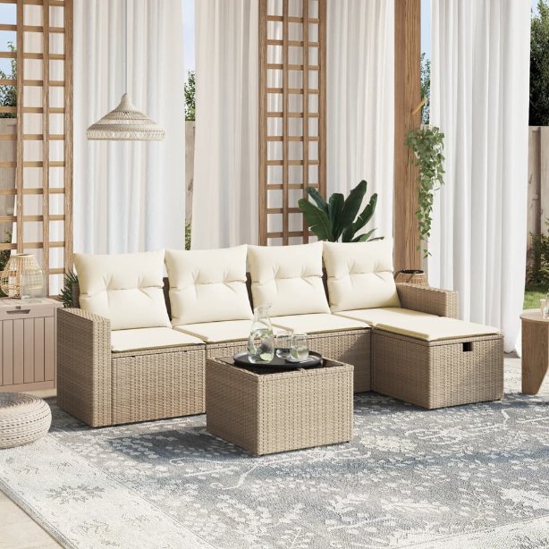 5-tlg. Garten-Sofagarnitur mit Kissen Schwarz Poly Rattan