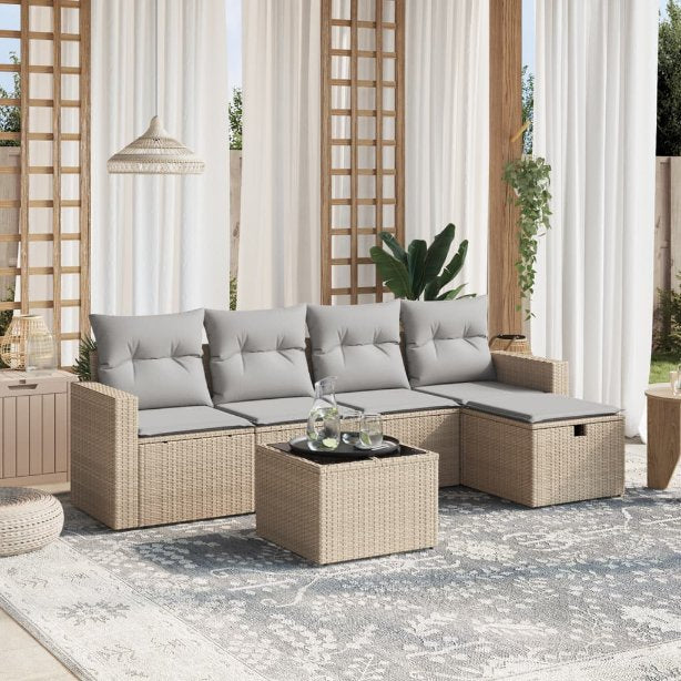 5-tlg. Garten-Sofagarnitur mit Kissen Schwarz Poly Rattan