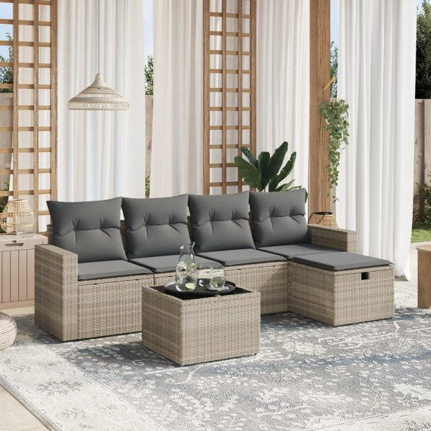 5-tlg. Garten-Sofagarnitur mit Kissen Schwarz Poly Rattan