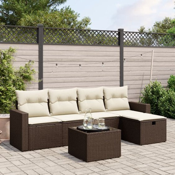 5-tlg. Garten-Sofagarnitur mit Kissen Schwarz Poly Rattan