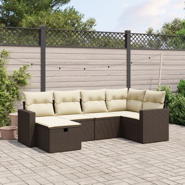 6-tlg. Garten-Sofagarnitur mit Kissen Schwarz Poly Rattan