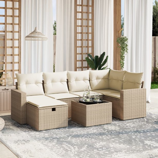 6-tlg. Garten-Sofagarnitur mit Kissen Schwarz Poly Rattan