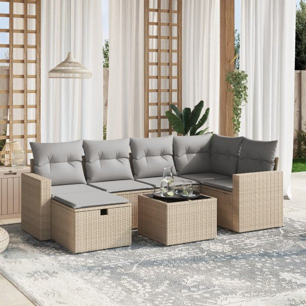 6-tlg. Garten-Sofagarnitur mit Kissen Schwarz Poly Rattan