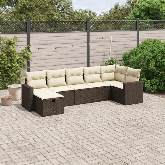 7-tlg. Garten-Sofagarnitur mit Kissen Schwarz Poly Rattan