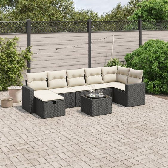 7-tlg. Garten-Sofagarnitur mit Kissen Schwarz Poly Rattan