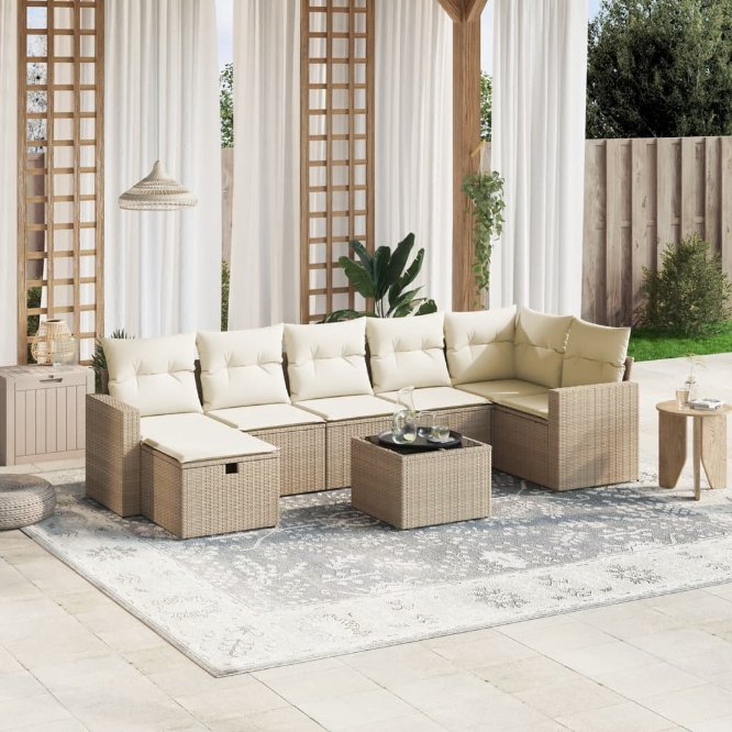 7-tlg. Garten-Sofagarnitur mit Kissen Schwarz Poly Rattan