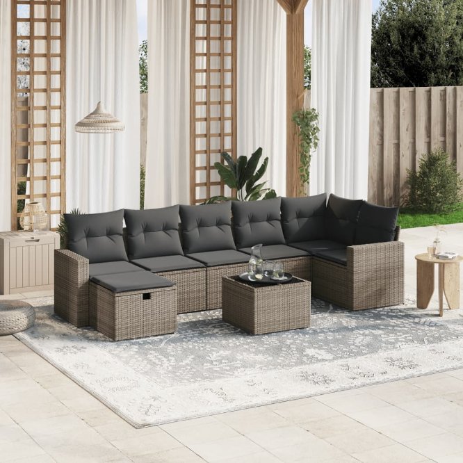 7-tlg. Garten-Sofagarnitur mit Kissen Schwarz Poly Rattan