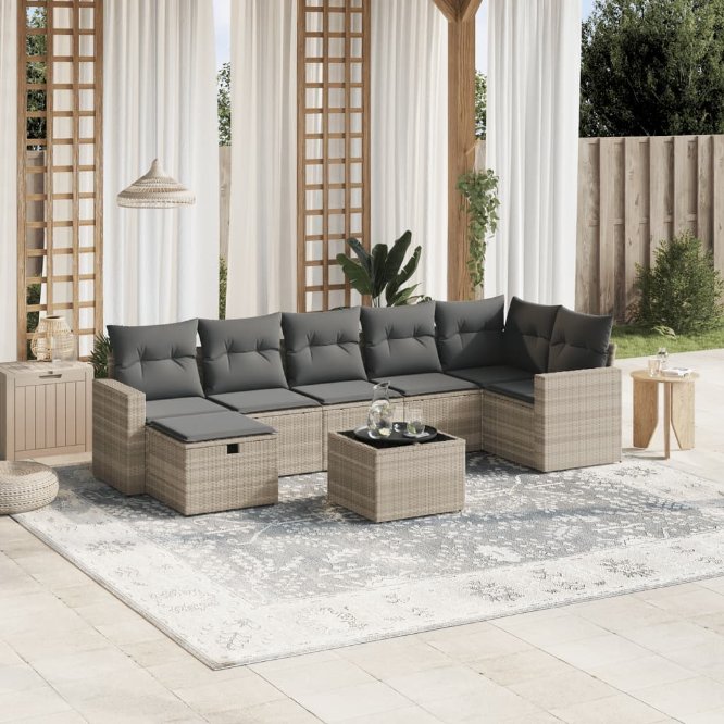 7-tlg. Garten-Sofagarnitur mit Kissen Schwarz Poly Rattan