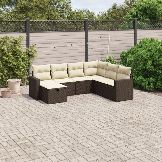 7-tlg. Garten-Sofagarnitur mit Kissen Schwarz Poly Rattan
