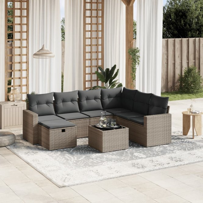 7-tlg. Garten-Sofagarnitur mit Kissen Schwarz Poly Rattan
