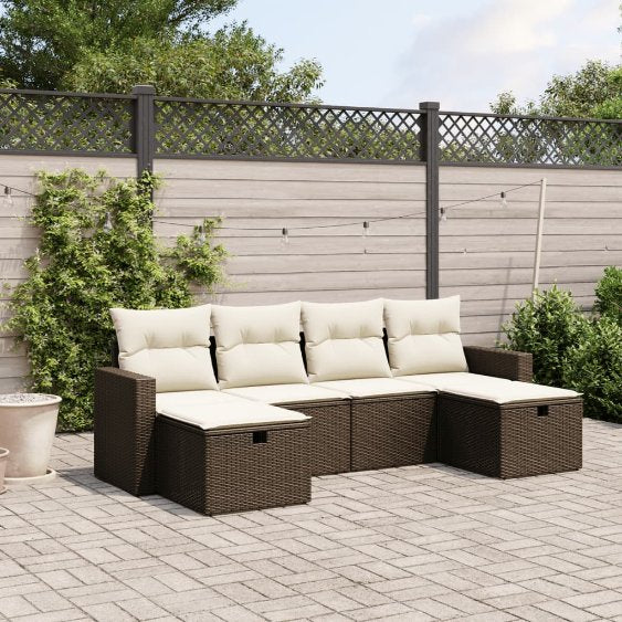 6-tlg. Garten-Sofagarnitur mit Kissen Schwarz Poly Rattan